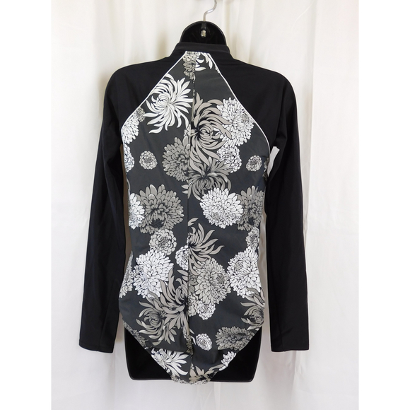 JOYLAB BLACK WHITE FLORAL LONG SLEEVE SWIMSUIT RASH GUARD XL - Picture 5 of 7